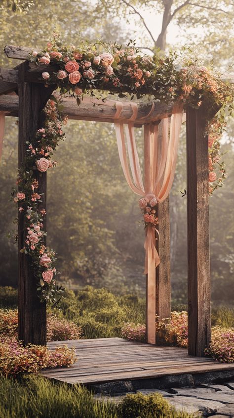 Budget Outdoor Wedding Essentials for a Stunning Celebration Natural Park Wedding, Wedding Pergola Flowers, Outdoor Wedding Altar, Outdoor Wedding Altars, Wedding Pergola, Outdoor Spring Wedding, Wedding Gazebo, Wedding Platform, Gazebo Decorations