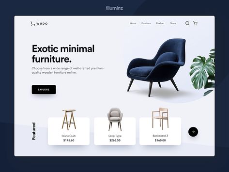 Minimal Furniture Landing Page by Yogesh Kumar for illuminz on Dribbble Furniture Landing Page, Minimal Furniture, Furniture Website, Ecommerce Web Design, Desain Editorial, Website Design Layout, Web Layout Design, Website Layout, Catalog Design