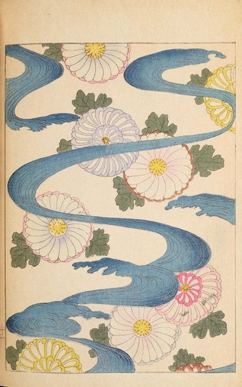 River With Flowers, Vintage Japanese Poster, Pattern Wall Art, Design Japonais, Japanese Art Prints, Vintage Japanese Kimono, Japanese Poster, Pattern Wall, Art Japonais