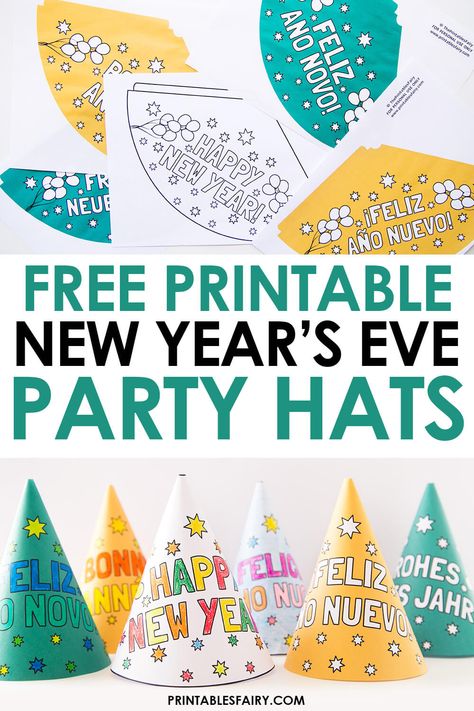 Nye Hats, Party Hat Craft, Coloring Party, Party Hat Template, Make Your Own Hat, New Year's Eve Crafts, New Year Printables, New Years Hat, New Year Coloring Pages