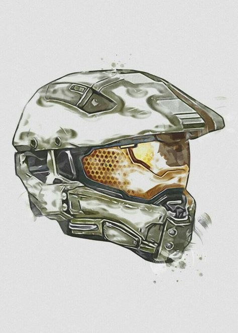 Halo Bedroom, Halo Master Chief Helmet, Halo Poster, Halo Tattoo, Helmet Drawing, Minimalistic Poster, Canvas Embroidery, Halo Master Chief, Halo Armor