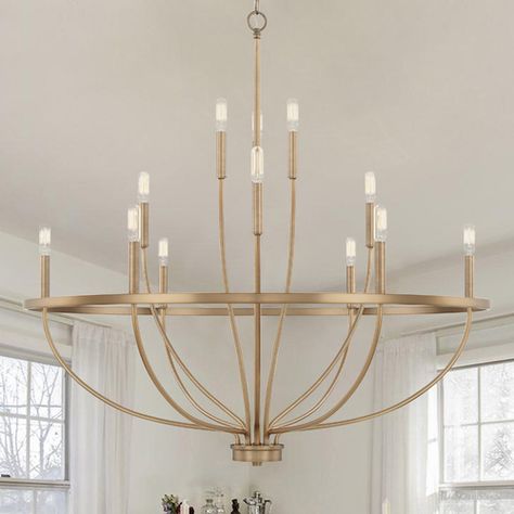 Greyson 12 Light Chandelier, Light Gold Chandelier, Entry Lighting High Ceiling, Wayfair Chandelier, Unique Chandeliers Dining Room, Large Entryway Chandelier, Great Room Chandelier, Large Chandelier High Ceilings, Chandelier Foyer