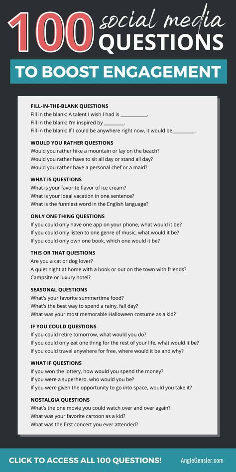 Asking questions on social media is a great way to engage your audience. But thinking of creative questions to ask is time-consuming and overwhelming. Social media doesn't have to be so hard! Here are 100 social media questions you can ask to increase engagement. You have to try these questions. They seriously work! Questions For Engagement On Social Media, Engaging Posts Social Media Questions, Creative Questions To Ask, Polls Ideas, Creative Questions, Puzzle Feed, Facebook Tips, Engagement Posts, Linkedin Tips