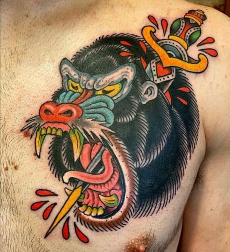 Traditional Baboon Tattoo, Mandrill Tattoo, Tattoo Catalog, Monkey Tattoos, Tattoo Old School, Mandrill, Traditional Tattoo Art, Traditional Tattoos, Tattoo Art Drawings