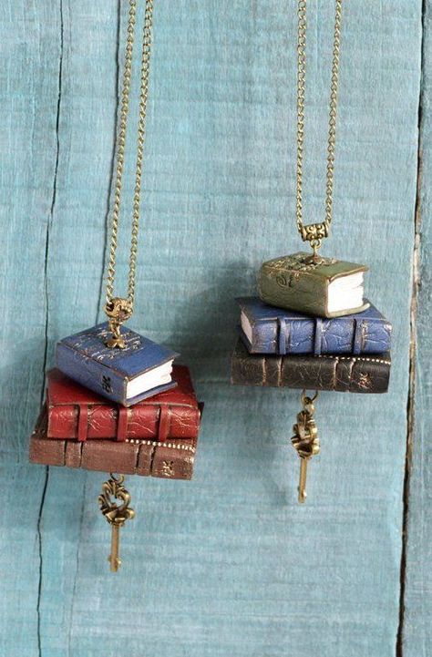 Bookish Jewelry, Christmas Moodboard, Polymer Clay Books, Bookstagram Ideas, Pinterest Jewelry, Book Pendant, Gifts Book, Clay Pendants, Book Earrings