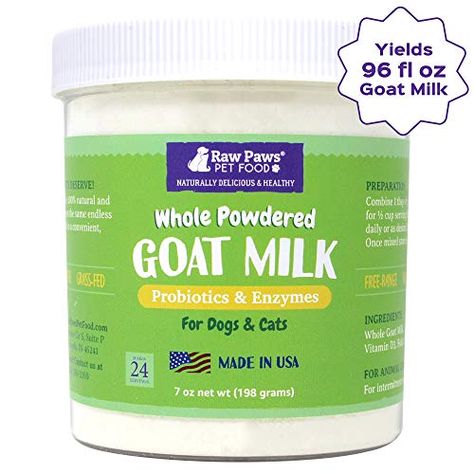 Raw Paws Whole Goat Milk Powder for Dogs and Cats, 7-oz - Goats Milk for Dogs Made in USA - Natural Kitten & Puppy Milk Replacement Formula - Dry Pet Goat Milk Food Topper - Pet Nutritional Supplement Goat Milk Powder, Milk Replacement, Pet Goat, Immune System Boosters, Gravy Sauce, Pet Allergies, Food Topper, Goats Milk, Milk Powder