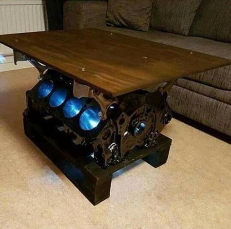 Engine Table, Car Parts Decor, Garage Furniture, Automotive Furniture, Car Part Furniture, Mobil Drift, Car Furniture, Modern Garage, Hemma Diy