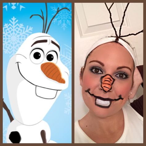 Olaf costume Snowman Makeup Kids, Olaf Costume Diy Women, Diy Olaf Costume Women, Olaf Face Paint, Olaf Makeup, Olaf Makeup Frozen, How To Make An Olaf Costume, Snowman Face Paint, Homemade Olaf Costume