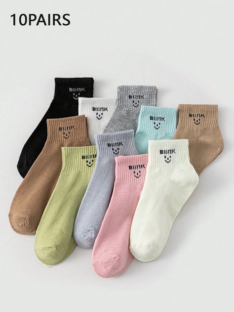 10 Pairs Women's Non-Pilling Athletic Socks, Soft, Breathable, Moisture-Wicking Ankle Socks Multicolor    Fabric Letter    Women Socks & Hosiery, size features are:Bust: ,Length: ,Sleeve Length: Shein Socks, Ankle Length Socks, Pop Socks, Ice Pop, Ankle Socks Women, Fabric Letters, Women Socks, Athletic Socks, Socks And Hosiery