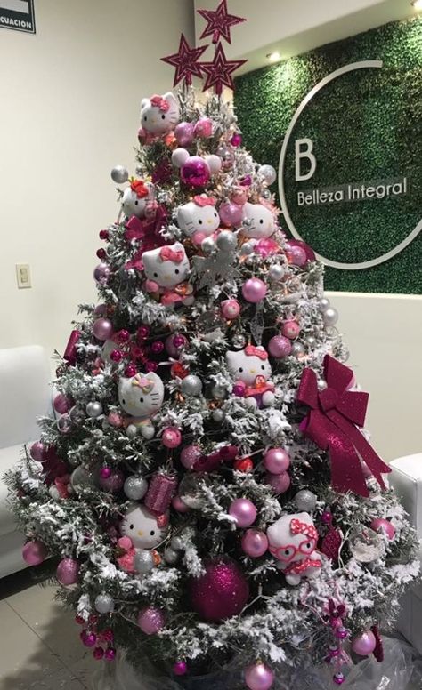 Christmas Tree Hello Kitty, Sanrio Christmas Tree, Mcbling Christmas, Hello Kitty Tree, Pink Christmas Tree Decorations, Sanrio Christmas, Hello Kitty Christmas Tree, 헬로키티 배경화면, Disney Christmas Decorations