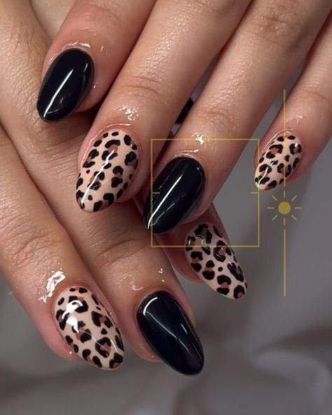 🐆🖤 #asthetic #astheticnails #cheetah #cheetahnails #cheetahprint #gelx Black Cheetah Nails Acrylic, Pedicure Ideas Cheetah, Nail Design Cheetah Print, Coral Cheetah Nails, Color Cheetah Nails, Nail Ideas Dark Colors Art Designs, Nail Ideas Vintage, Short Almond Cheetah Nails, Subtle Leopard Print Nails