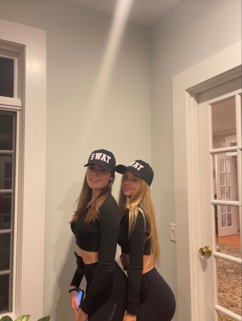 Holloween Costume Ideas Cop, Cop Custome Halloween, Diy Swat Costume Women, Swat Halloween Costume Couple, Swat Team Costume Women, Prisoners Halloween Costume, Swat Costume Women, Cop Halloween Costume For Women, Cop Outfit Halloween