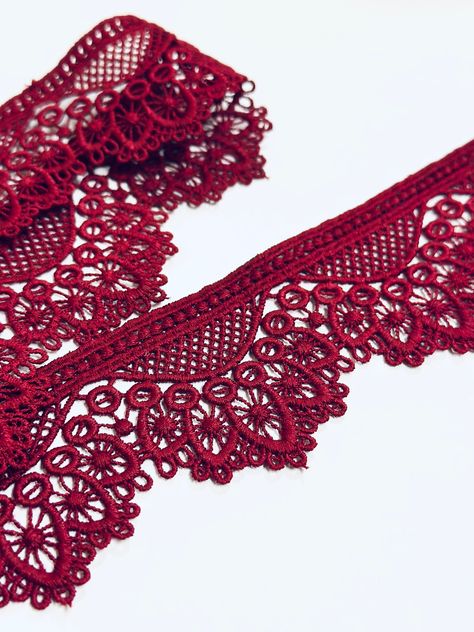 You are Purchasing:  1 yard Maroon Flower lace trim Guipure Ribbon edge sewing embellishment (Sold per Yard 36inch) Measurements: Size from Top-Bottom of the Lace  4.8cm Beautiful, elegant & intricate Flower lace trim.  As Different Screen Monitor Colours may be Different. Suitable for Making Dress,Costume,Increase Old Dress Length,Craft,Decoration.and Diy Sewing. Please Note:  Sometimes you can't capture the exact colour on camera due to lighting.  Once the Lace trim is cut no returns are accep Wedding Dress Sewing, Lace Clothing, Dark Purple Flowers, Old Dress, Lace Crafts, Craft Decoration, Diy Bridal, Old Dresses, Sewing Embellishments