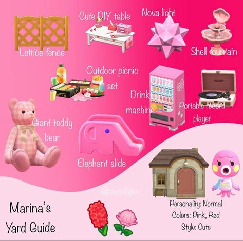 Marina’s yard guide Giant Teddy Bear, Animal Crossing Guide, Animal Crossing Characters, Animal Crossing Villagers, New Animal Crossing, Picnic Set, Animal Crossing Game, Animal Crossing Qr, Cute Diys