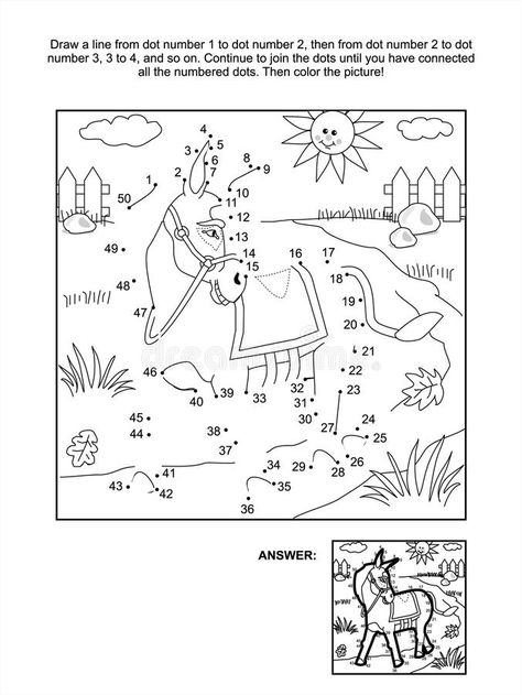 Dot-to-dot and coloring page - donkey. Connect the dots picture puzzle and color , #sponsored, #page, #donkey, #coloring, #Dot, #dot #ad Palm Sunday Ideas, Palm Sunday Activities, Palm Sunday Decorations, Palm Sunday Crafts, Sunday School Projects, Sunday Ideas, Sunday Activities, Christian Activities, Bible Story Crafts