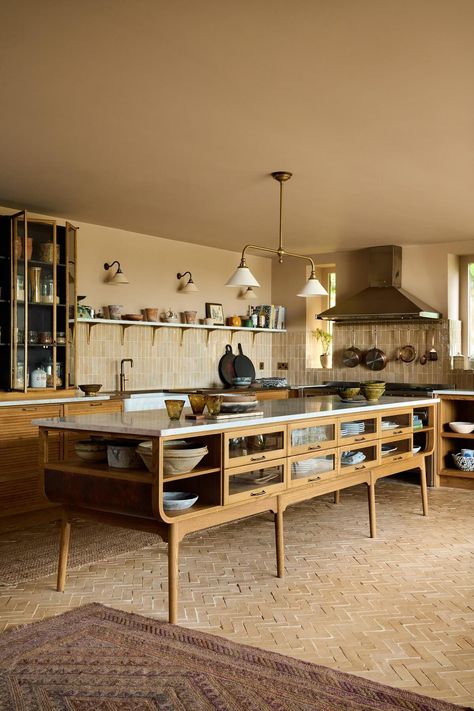 A deVOL Haberdasher's Kitchen for the Owner of Bert & May 4 Devol Haberdasher Kitchen, Devol Kitchen Island, Close Kitchen, Kitchen Restoration, Closed Kitchen, Devol Kitchens, Wood Island, Handmade Tile, Tile Companies