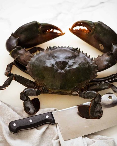 How to clean and cut a whole crab Mud Crab, Chilli Crab, Big Crab, Baking Mix Recipes, Crab Recipe, Crab Dishes, Stone Crab, Prawn Shrimp, Recipe Tin