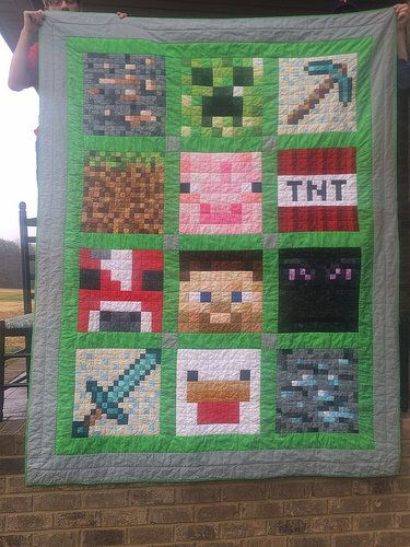 Minecraft Quilt | 72x91 | Jennifer R. (Playful Piecing) | Flickr Pixel Quilt, Minecraft Quilt, Minecraft Pattern, Pixel Quilting, Minecraft Bedroom, Minecraft Room, Minecraft Birthday, Minecraft Crafts, Boy Quilts