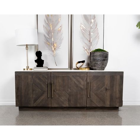 Dennis 3-door Marble Top Sideboard Buffet Tobacco Grey - On Sale - Bed Bath & Beyond - 40123640 Marble Top Sideboard, Dining Sideboard, Serve Ware, Wide Sideboard, Buffet Server, Kitchen Sideboard, Headboard Storage, Coaster Furniture, Checkerboard Pattern