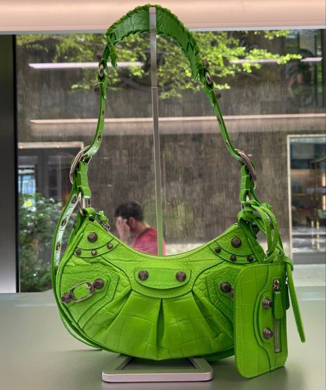 Green Balenciaga Bag, Cute Green Bags, Green Purses, Balenciaga Dress, Miami Girls, Y2k Purse, Green Y2k, Varsity Jackets, Green Handbag