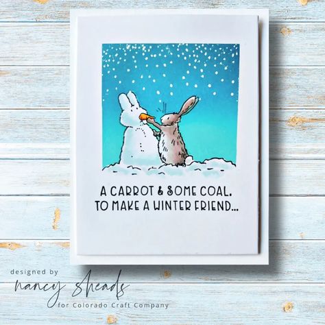 Rowhouse Greetings | Anita Jeram Just Add Snow by Colorado Craft Company Jumping Bunny, Colorado Craft Company, Company Christmas Cards, Anita Jeram, Photopolymer Stamps, Handmade Greetings, Rubber Stamping, Christmas In July, Paper Cards