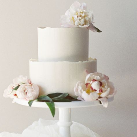 A smooth buttercream cake with perfectly imperfect edges adorned with fresh seasonal blooms and greenery. Understated elegance, romantic, and super dreamy. → For more information, check out our size guide, flavor guide, color swatch, and cake stand size recommendations, and FAQs. Tall 1 Tier Wedding Cake, Plain Wedding Cakes, Peony Wedding Cake, Wedding Cake Peonies, Wedding Cake Simple Elegant, Smooth Buttercream, 2 Tier Wedding Cakes, Peony Cake, Bridal Things