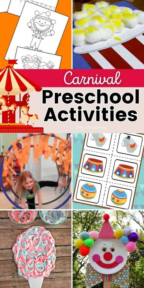 If your kids enjoy going to the carnival, they will surely be excited about these fun carnival preschool activities. With a simple step-by-step guide and materials that are easy to complete, you can focus all your energy and your kids' on having a great time while homeschooling this summer season! Carnival Preschool Activities, Carnival Preschool Theme, Carnival Preschool, Circus Theme Preschool Activities, Carnival Classroom, Circus Activities, Carnival Activities, Circus Crafts, Educational Activities For Preschoolers