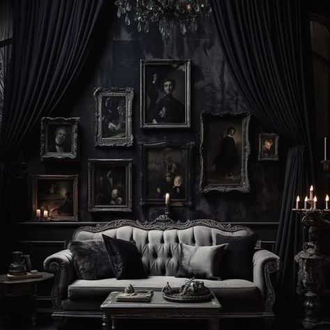 Dark Victorian Living Room, Restroom Wall Decor, Dark Home Aesthetic, Gothic Living Rooms, Moody Room, Gothic Homes, Gothic Living Room, Witch Wall Art, Dark Victorian