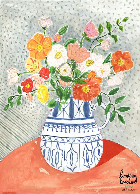 Wall Illustration Art, Lindsay Brackeen, Poppies In Vase, Boho Bedroom Decor Hippie, Hipster Bedroom Decor, Iceland Poppies, Icelandic Poppy, Still Life Vase, Growing Poppies