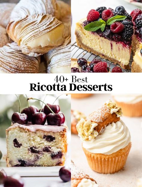 Ricotta Cheese Baking Recipes, Italian Ricotta Desserts, Baking With Ricotta Cheese, Ricotta Deserts Recipes, Desserts With Ricotta Cheese, Ricotta Dessert Recipes, Ricotta Cheese Recipes Dessert, Ricotta Desserts, Desserts Photos