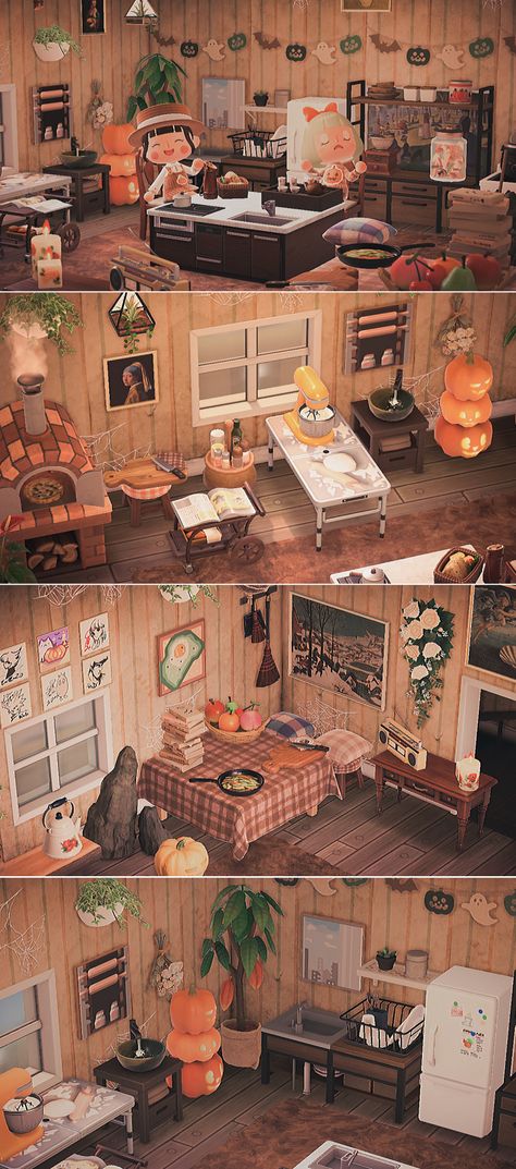 Cozy Fall Kitchen, Fall Room Ideas, Acnh House, Cozy Town, Acnh Cottagecore, Autumn Animals, Fall Room Decor, Halloween Bedroom, Animal Crossing Memes