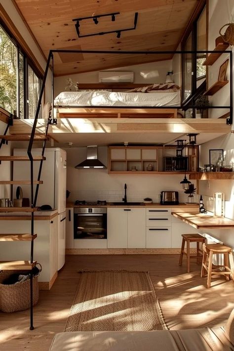 Cabin Designs, Mini Loft, Tiny House Loft, House Loft, Tiny House Inspiration, Modern Tiny House, Tiny House Interior, Tiny House Cabin, Vanity Desk