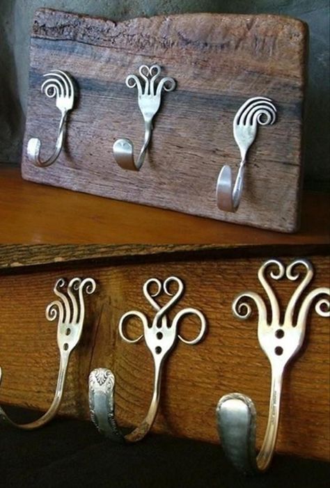 Fork Crafts, Rustic Diy Projects, Fork Art, Cutlery Art, Silverware Crafts, Spoons And Forks, Fork Jewelry, Silverware Art, Spoon Crafts