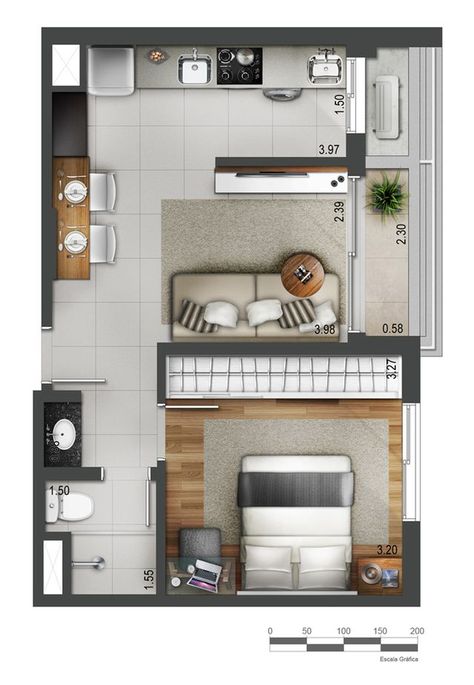 Apartemen Studio, Studio Apartment Floor Plans, Small Studio Apartment, Apartment Floor Plans, Studio Apartment Layout, Apartment Layout, Apartment Plans, Tiny House Plans, Small Houses