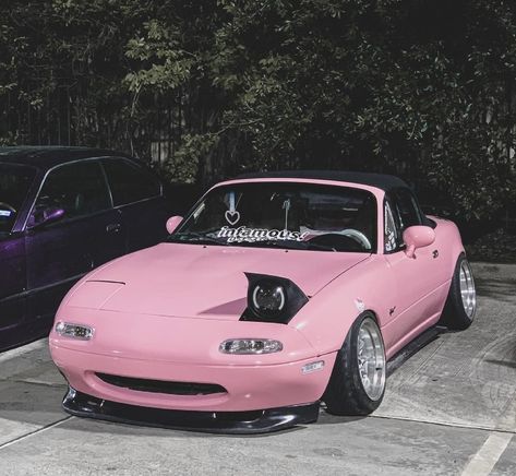 Pink Miata Aesthetic, Pink Mazda Miata, Miata Aesthetic, Pink Miata, Mazda Miata Aesthetic, Miata Car, Mazda Mx5 Miata, Miata Mx5, Girly Car