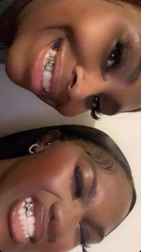 Girls Grills, Grills On Girls, Caps On Girls Teeth, Tooth Gems Black Women, Silver Grills Black Women, Teeth Gems Black Women, Two Teeth Grills Woman, Girl Grills, Grillz For Females Black