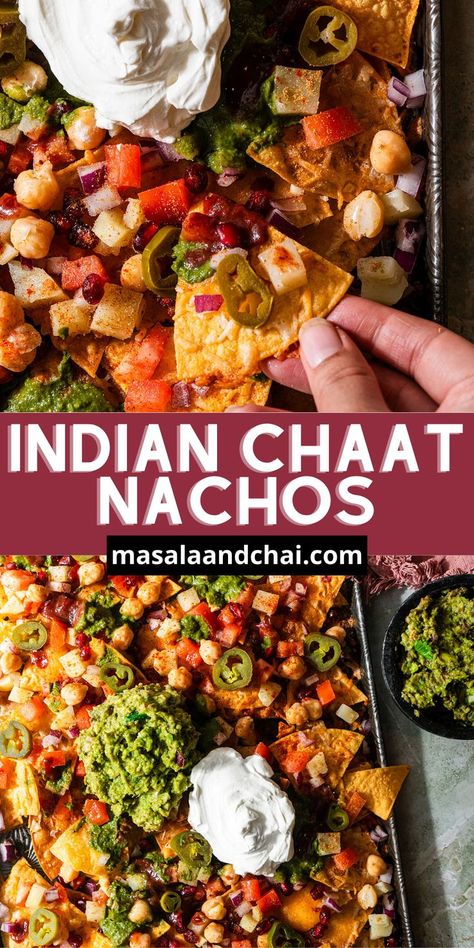 Spice up your Cinco de Mayo celebration with our Indian Nachos Chaat – a delightful fusion of Indian and Mexican flavors! These cheesy nachos are loaded with classic toppings like chickpeas, potatoes, and chutneys, making them perfect for game day snacks or entertaining. Mexican Fusion Food, Nachos Toppings, Mexican Fusion, Indian Chaat, Tomato Snacks, Nacho Toppings, Cheesy Nachos, Samosa Chaat, Cinco De Mayo Celebration