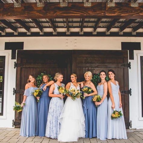 How to Mix and Match Bridesmaid Dresses [With Examples] | Bella Bridesmaids Revelry Bridesmaid Dresses Blue, Blue Bridesmaid Dresses Mismatched, One Bridesmaid, Mixed Bridesmaid Dresses, Pale Blue Bridesmaid Dresses, Bridesmaid Dresses Color Palette, Mismatched Bridesmaid Dresses Blue, Mix And Match Bridesmaid Dresses, Different Bridesmaid Dresses