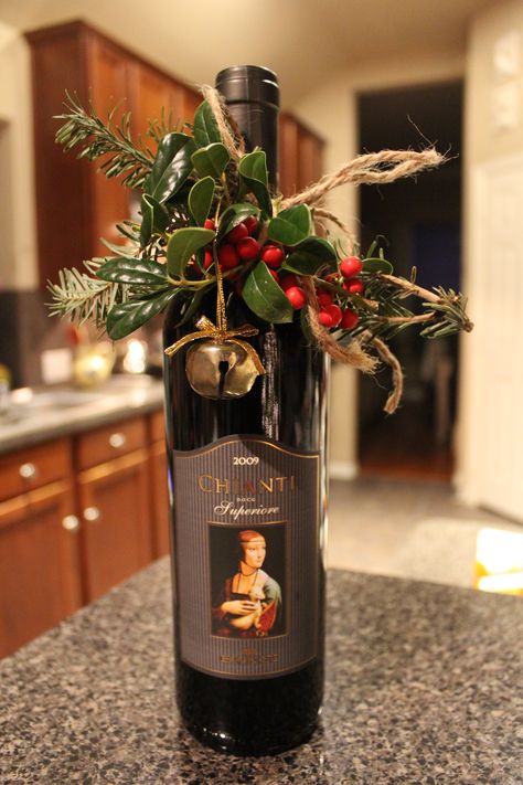 Alcohol Gifts For Christmas, Wine Bottle Gifts Christmas, Wrapping Wine Bottles Gift Ideas Christmas, Wine Christmas Decor, Wine Bottle Christmas Gifts, How To Decorate A Wine Bottle For A Gift, How To Wrap Wine Bottles Gift, Christmas Wine Basket, Wine Christmas Gifts Basket