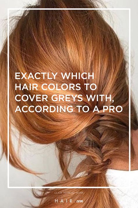 Professionals reveal to us exactly which hair colors can cover greys. Read up more on it on Hair.com! Best Hair Colours To Hide Grey, Best Colour For Greying Hair, Hair Colour Ideas To Cover Grey, Best Colour To Cover Grey Hair, Colors To Cover Grey Hair, Hair Color Cover Grey Hair, Blending Gray Hair Redhead, Greying Red Hair, Best Hair Colour To Cover Grey