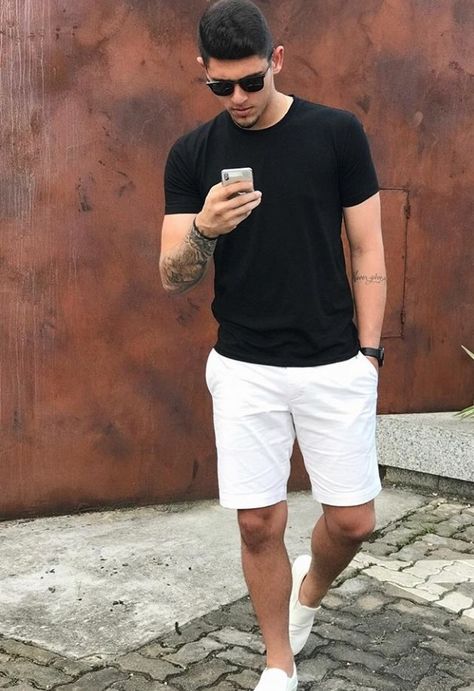 Simple Outfit For Men Shorts, Outfit Short Hombre, Outfits Con Short Hombre, Men Smart Casual Outfit Summer Shorts, Outfit Con Bermuda Hombre, Smart Casual Shorts, Black Shorts Outfit, Husband Clothes, White Shorts Outfit