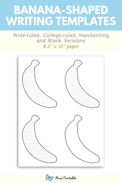 Banana Template Free Printable, Banana Template, Banana Printable, Infant Projects, Phonics Crafts, Writing Paper Template, Handwriting Lines, 2023 School, Lined Writing Paper