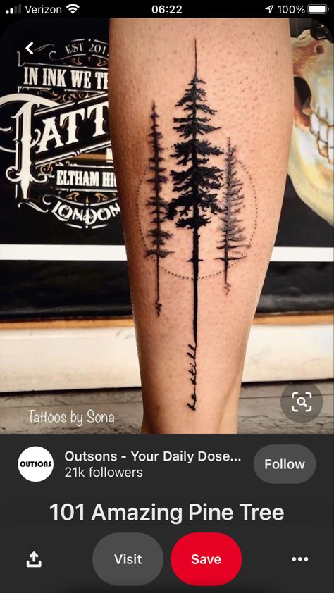 Watercolor Pine Tree Tattoo, Nature Tattoo Men, Pine Tattoo, Globe Tattoos, Coordinates Tattoo, Tattoo Pics, Pine Tree Tattoo, Forest Tattoos, London Tattoo