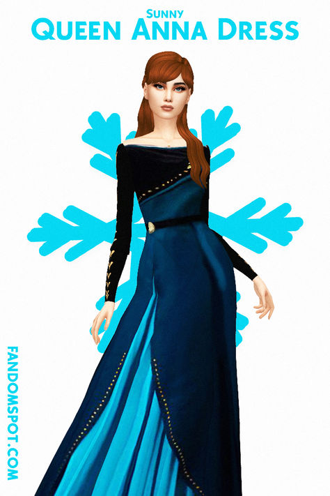 Custom Queen Anna dress from Frozen brought into The Sims 4! This CC is maxis match and easy to blend with other CAS accessories. Sims 4 Cc Anna Frozen, Sims 4 Anna Cc, Sims 4 Cc Barbie Princess, Elsa Sims 4 Cc, Sims 4 Elsa Cc, Sims 4 Frozen Cc, Sims 4 Queen Dress, Sims 4 Mods Disney, Sims 4 Disney Cc