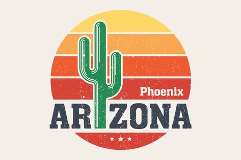 Arizona t-shirt design, print, typography, label with styled saguaro cactus  ZIP file includes:  **EPS 10** file with text converted to outlines  **JPG** preview 5000x5000 px Sun Vector, Arizona Decor, Saguaro National Park, Travel Art Print, Cool Wall Decor, Camper Renovation, Retro Travel Poster, Cactus Art, Etsy Art Prints