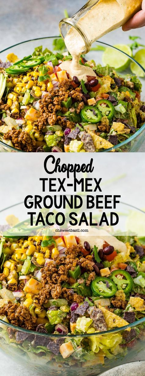 Taco Chopped Salad, Salad Recipes With Ground Beef, Chopped Taco Salad, Ground Beef Salads, Ground Beef Taco Salad Recipes, Summer Ground Beef Recipes Healthy, Best Tex Mex Recipes, Ground Beef Recipes Summer, Taco Salad Ground Beef