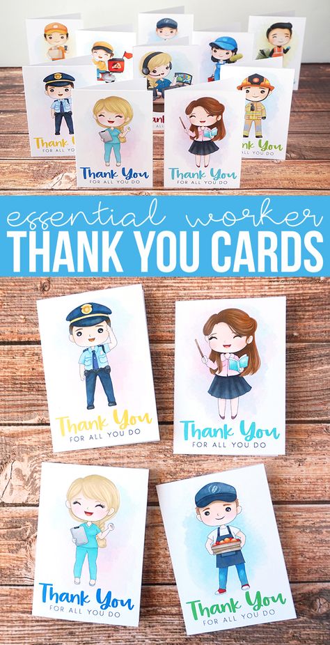 Free Printable Essential Worker Thank You Cards | artsy-fartsy mama Holiday Wedding Centerpieces, Candy Table Decorations, Volunteer Ideas, Outreach Ideas, Thank You Poster, 80s Party Decorations, Minnie Mouse Balloons, Care Bear Party, Party Card Games