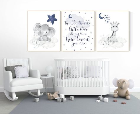 Nursery decor elephant navy nursery decor twinkle twinkle | Etsy Giraffe Nursery Decor, Elephant Wall Art Nursery, Elephant Nursery Prints, Stars Nursery, Elephant Nursery Decor, Mint Nursery, Twin Nursery, Giraffe Nursery, Owl Nursery