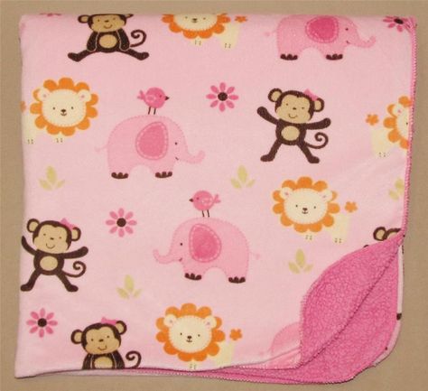 Pink Animal Print Velour Baby Blanket Sherpa Monkey Lion Elephant Bird Lovey #Unknown Pink Baby Blanket, Pink Animal Print, Monkey Baby, Baby Bedding Sets, Nursery Blanket, Pink Animals, Baby Monkey, Baby Bedding, Pink Baby