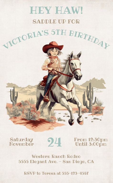 Little Cowgirl Western Pony Birthday Party Invitation Horseback Riding Party, Horse Invitations, Horse Birthday Invitations, Pony Birthday Party, Western Birthday, Horse Birthday, Pony Birthday, Cowgirl Birthday, Cowgirl Western